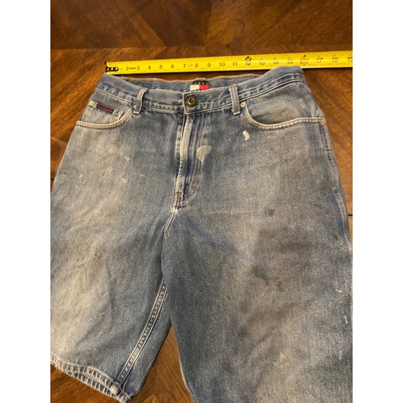 Tommy Jeans Carpenter Denim Shorts Mens 34 Blue Distressed Paint Splatter |J1 - Picture 6 of 6
